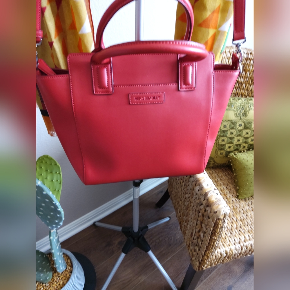 Vera Bradley Coral-Red Vegan Leather Shoulder Bag - Picture 3 of 10